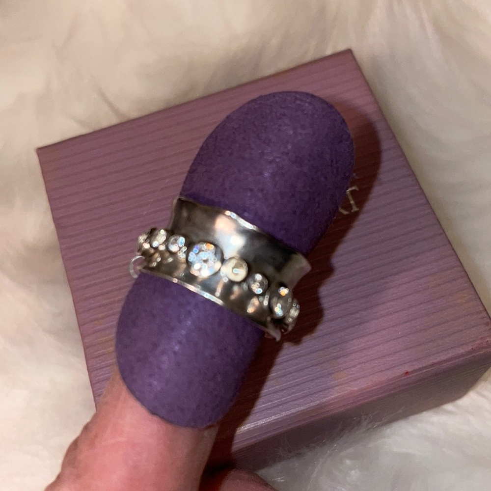 SIZE 7 - Sterling silver with Swarovski crystals “You Spin Me”. Fidget ring.